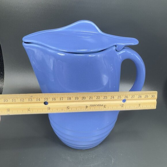 Vintage 1930s Universal Potteries Tip Top Jug Refrigerator Pitcher Lid Blue VTG - Picture 3 of 16